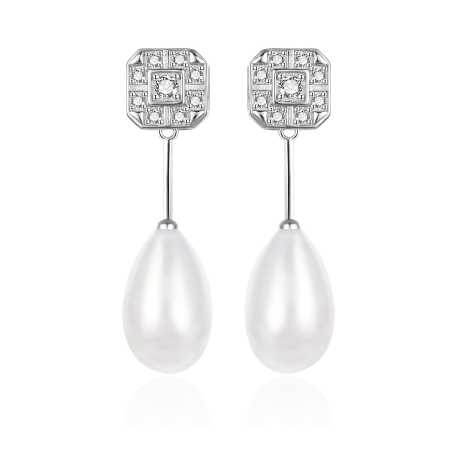 Stříbrné visací náušnice se zirkony a perlou AGT-E095PW-P Agato