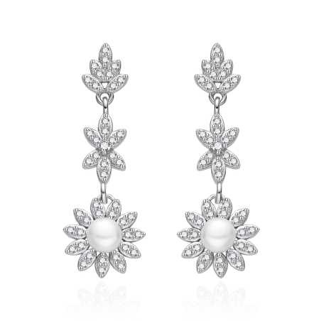 Honosné stříbrné náušnice se zirkony a perlou AGT-E160PW-P Agato