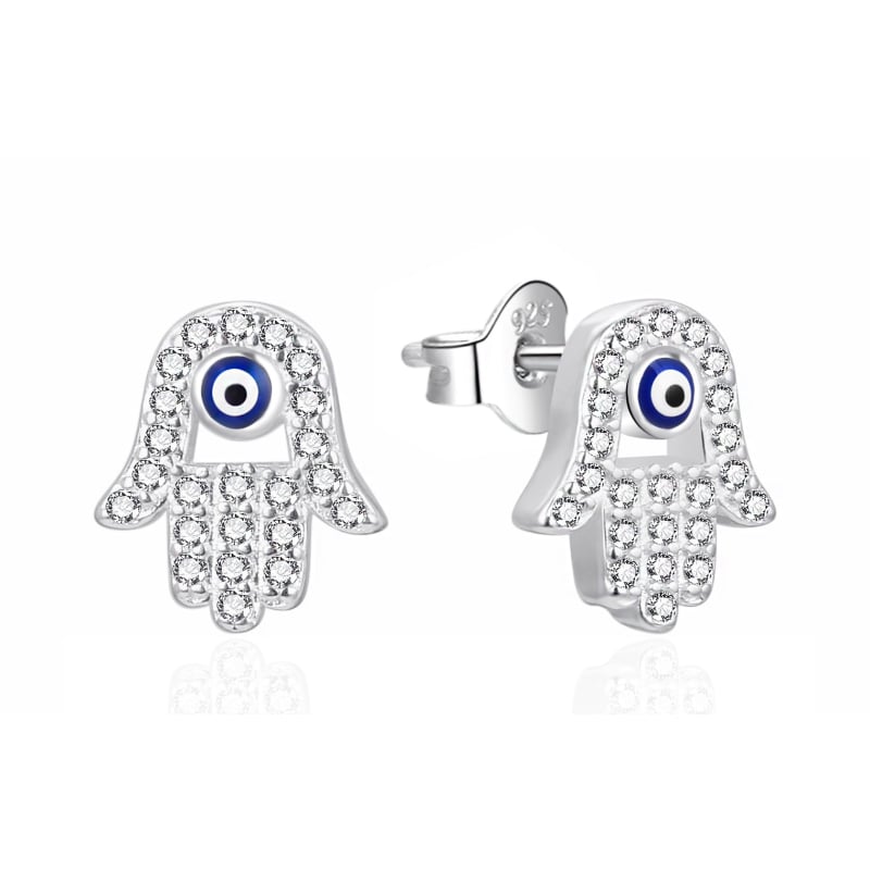 Stříbrné náušnice se zirkony Ruka Fátimy AGT-E105PW Agato