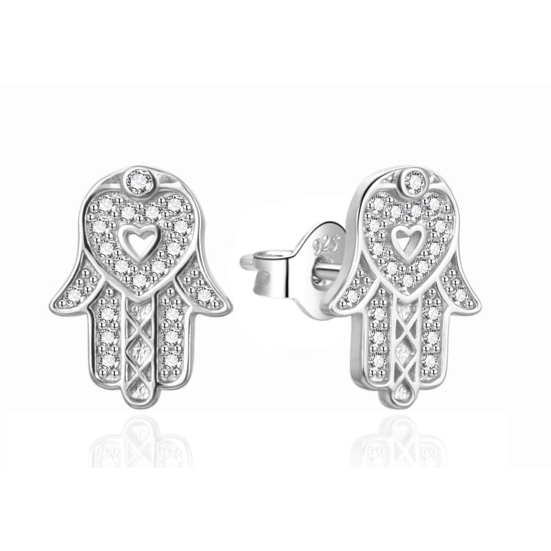 Třpytivé stříbrné náušnice Ruka Fátimy AGT-E118PW Agato