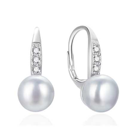 Stříbrné visací náušnice s perlami a zirkony AGT-E093LW-P Agato