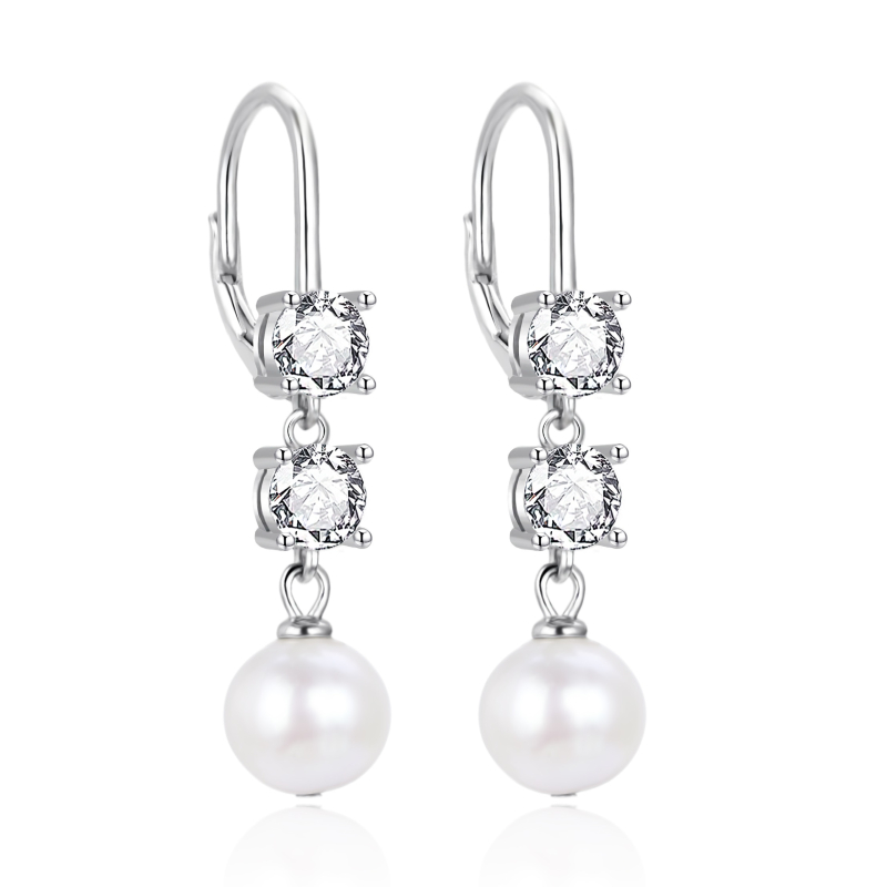 Elegantní visací náušnice se zirkony a perlou AGT-E094LW-P Agato Elegantní visací náušnice se zirkony a perlou AGT-E094LW-P Agato