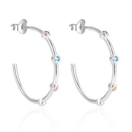 Stříbrné kruhové náušnice s barevnými zirkony AGT-E067PC Agato