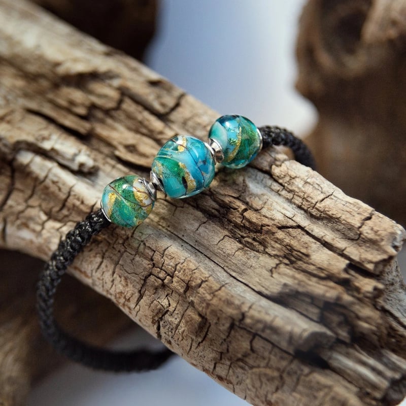 Náramek s 24karátovým zlatem v perle Lampglas Aquamarine Dream-Black BSA53/BLACK/CHI Lampglas