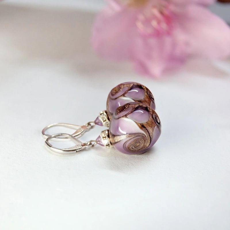 Náušnice s avanturínem v perlách Lampglas Lavender Charm ECQ13/CHI Lampglas