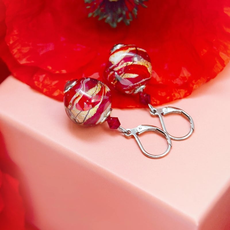 Náušnice s 24karátovým zlatem v perle Lampglas Royal Poppy ESA52/CHI Lampglas