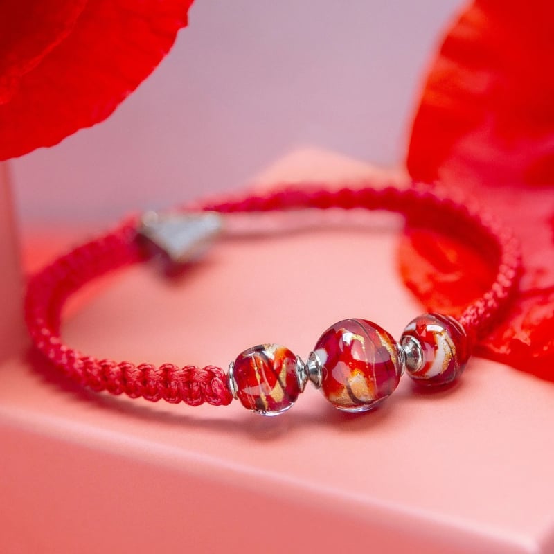 Náramek s 24karátovým zlatem v perle Lampglas Royal Poppy BSA52/RED/CHI Lampglas