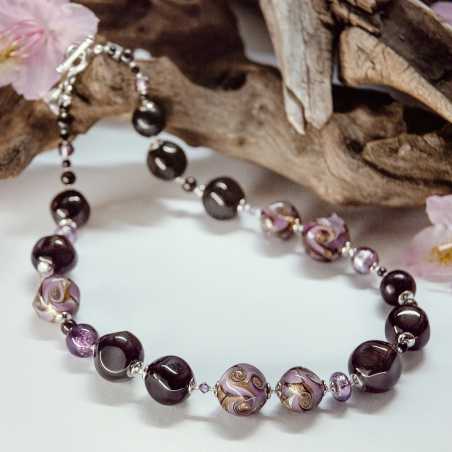 Stylový náhrdelník Lavender Charm s ryzím stříbrem v perlách Lampglas NCQ13 Lampglas