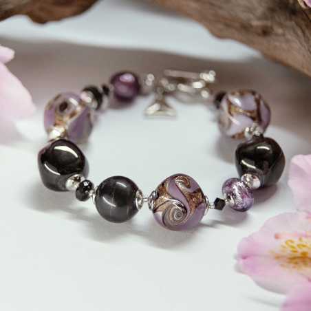 Překrásný náramek Lavender Charm s ryzím stříbrem v perlách Lampglas BCQ13 Lampglas