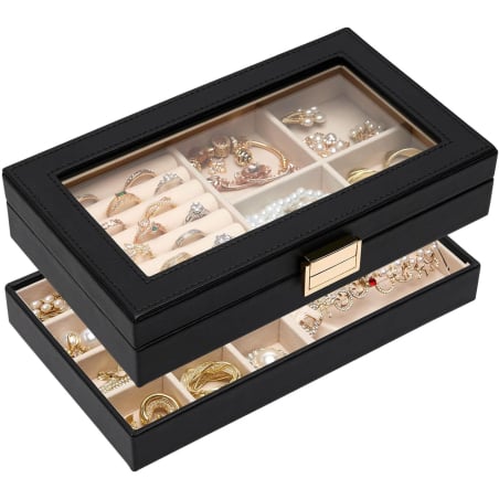 Dvoupatrový černý organizér na šperky Troli