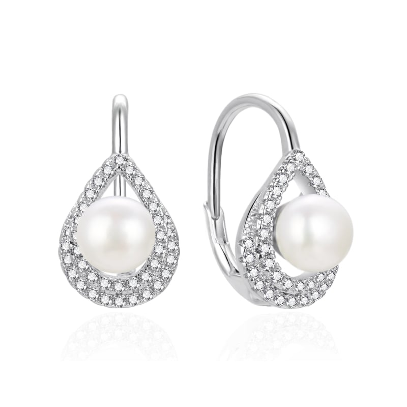 Stříbrné visací náušnice s perlami a zirkony AGT-E092LW-P Agato Stříbrné visací náušnice s perlami a zirkony AGT-E092LW-P Agato