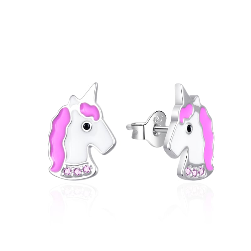 Stříbrné náušnice se smaltem Jednorožci AGT-ED005PP Agato