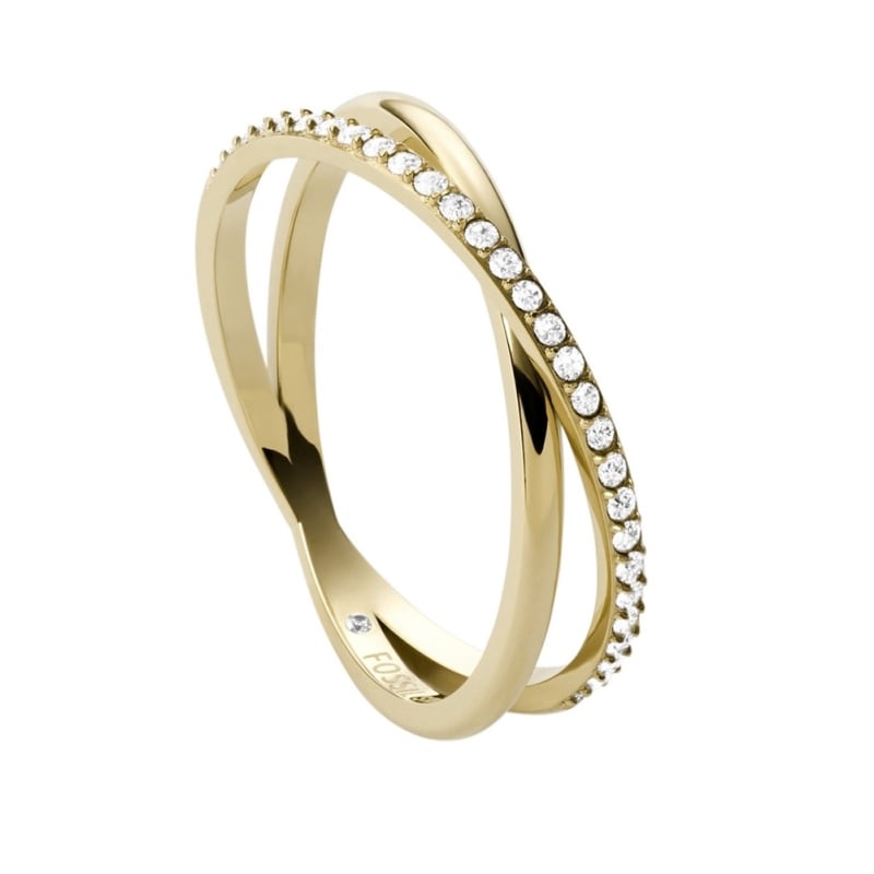 Elegantní pozlacený prsten s krystaly JF03752710 Fossil / Obvod: 49 mm - 49 mm