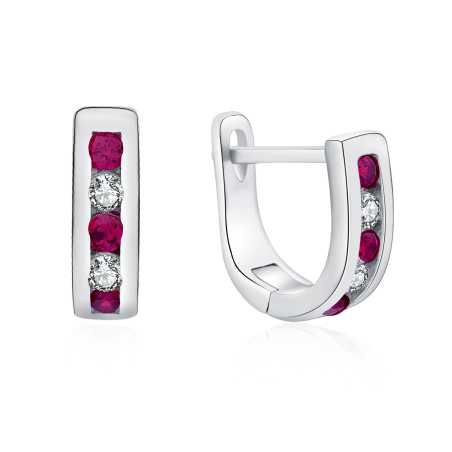 Elegantní stříbrné náušnice s čirými a fuchsiovými zirkony E0000177 Moiss