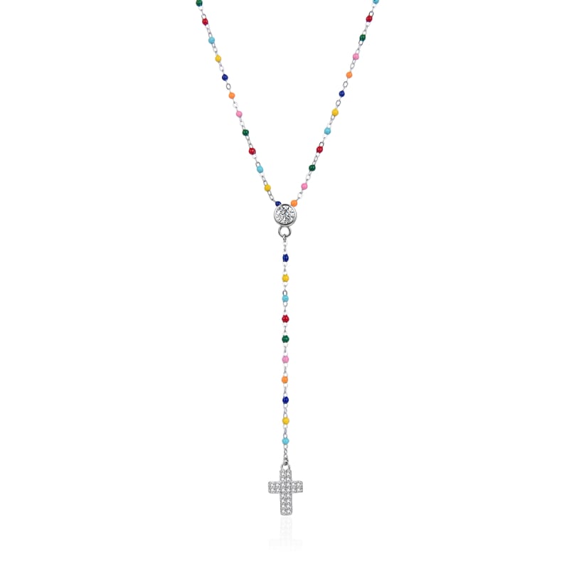 Stříbrný náhrdelník s kuličkami a křížkem AGT-N011C (řetízek, přívěsek) Agato