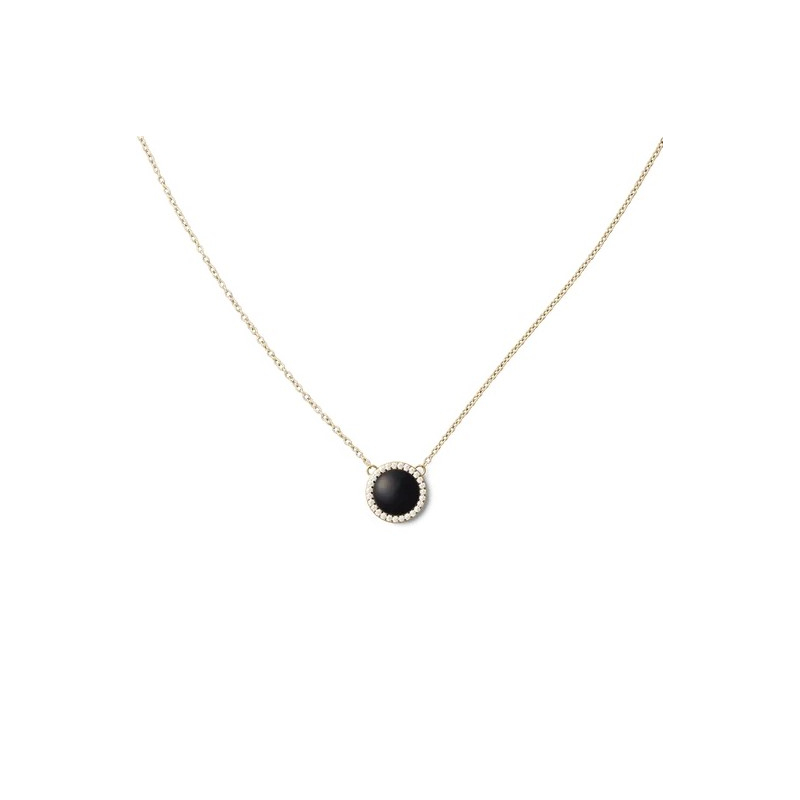 Krásný pozlacený náhrdelník s černým achátem a krystaly Audrey DW00401444 Daniel Wellington