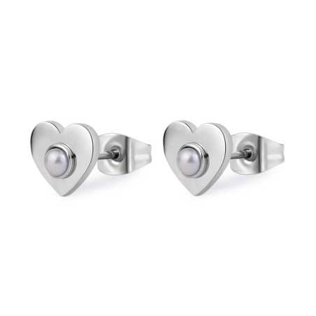 Ocelové náušnice Srdíčka s perlami Message SSG35 S Agapo