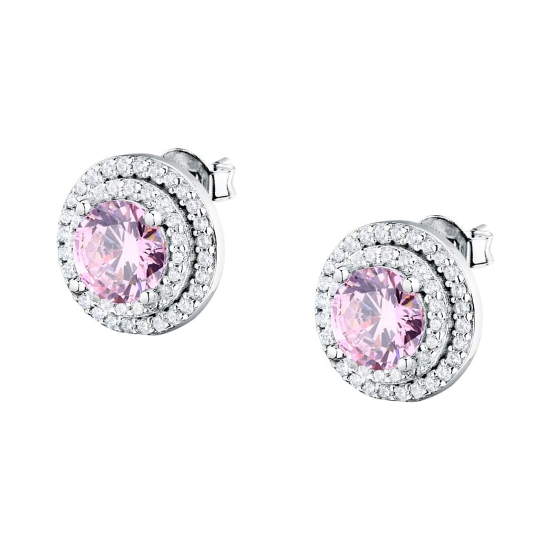 Blyštivé stříbrné náušnice s růžovým zirkonem Tesori SAIW273 Morellato