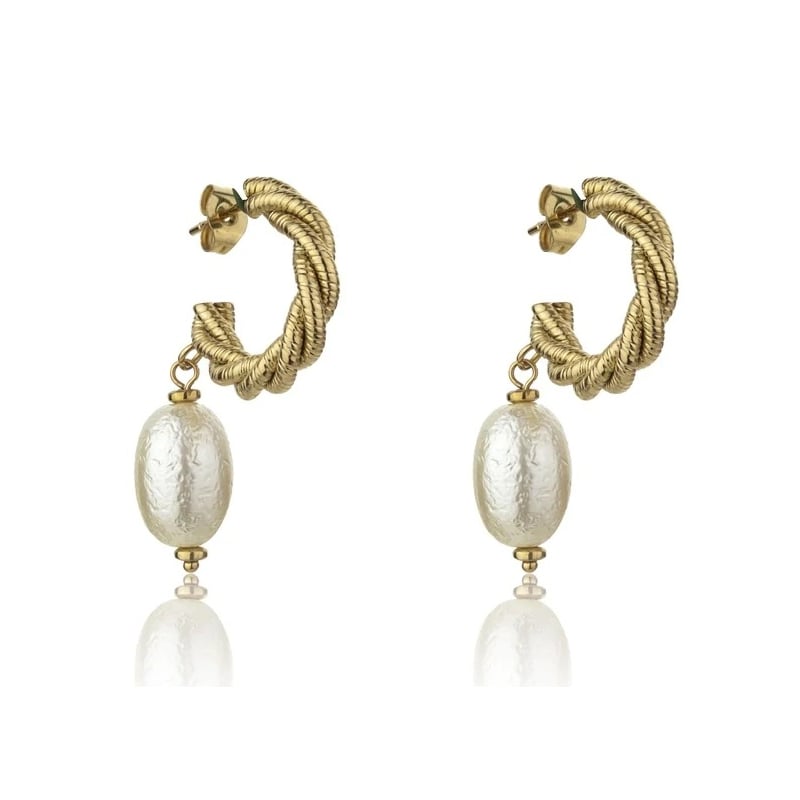 Pozlacené náušnice s umělou perlou Grace White Earrings MCE23005G Marc Malone