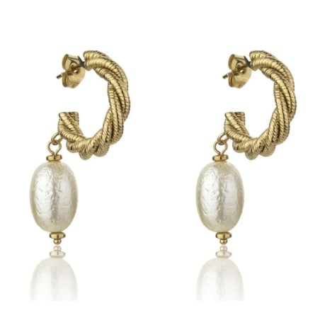 Pozlacené náušnice s umělou perlou Grace White Earrings MCE23005G Marc Malone