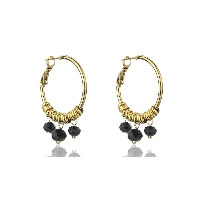 Pozlacené kruhové náušnice Zoey Black Earrings MCE23010G Marc Malone