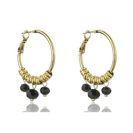Pozlacené kruhové náušnice Zoey Black Earrings MCE23010G Marc Malone