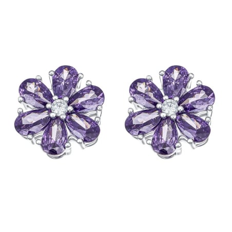 Kytičkové náušnice s fialovými krystaly Flower Kiss 42288.VIO.R Crystalp