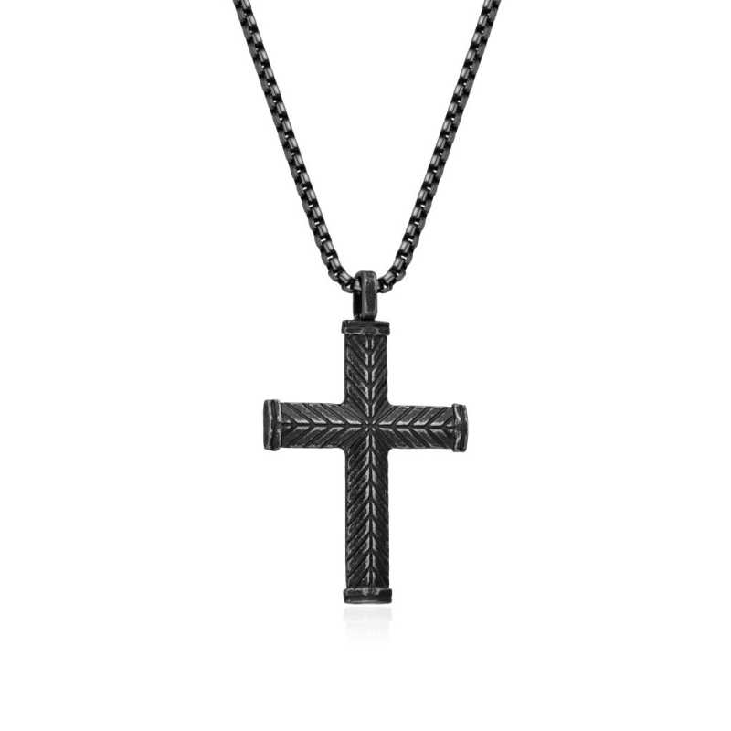 Černý pánský náhrdelník z oceli Křížek N1000509 Diverse Černý pánský náhrdelník z oceli Křížek N1000509 Diverse