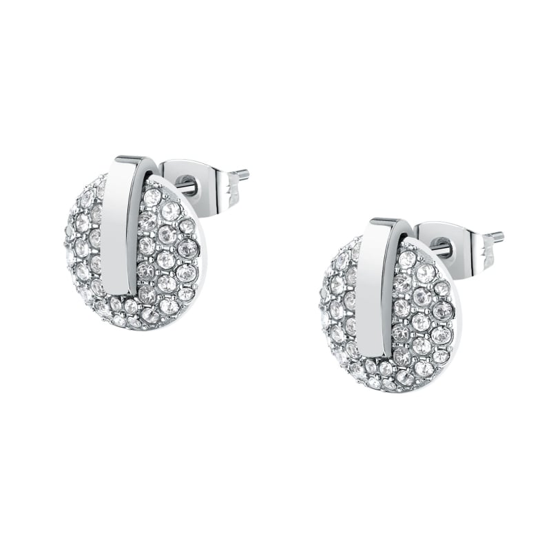 Třpytivé ocelové náušnice s krystaly T-Round TJAYF15 Trussardi