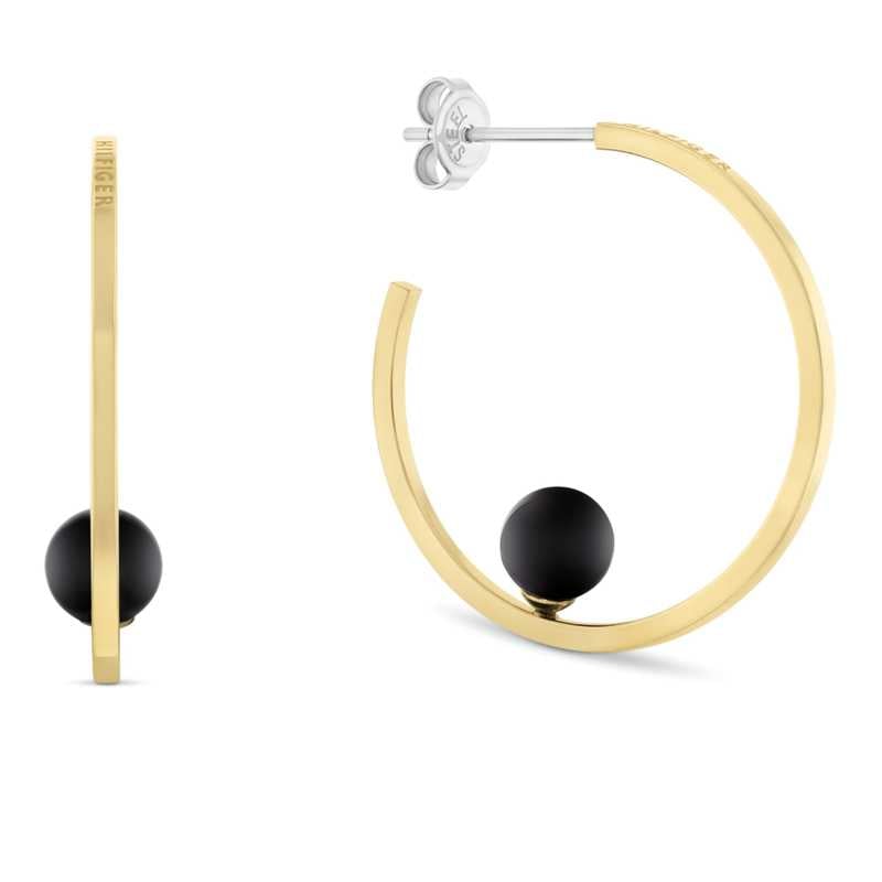 Pozlacené kruhy s onyxem Semi-Precious Beads 2780965 Tommy Hilfiger