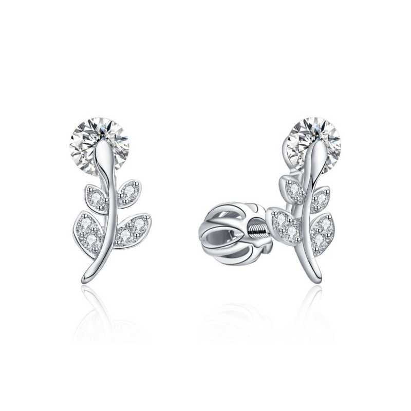 Stříbrné podélné náušnice Květina se zirkony E0004417 Moiss