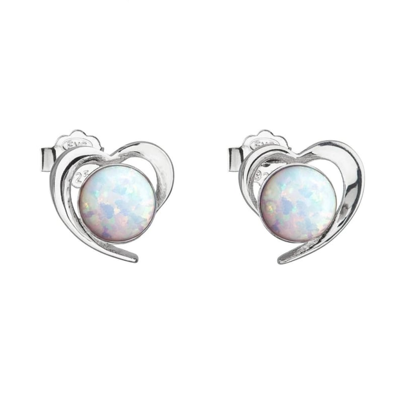 Stříbrné náušnice srdíčka s bílými syntetickými opály 31259.3 white Evolution Group Stříbrné náušnice srdíčka s bílými syntetickými opály 31259.3 white Evolution Group