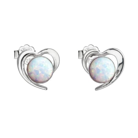 Stříbrné náušnice srdíčka s bílými syntetickými opály 31259.3 white Evolution Group