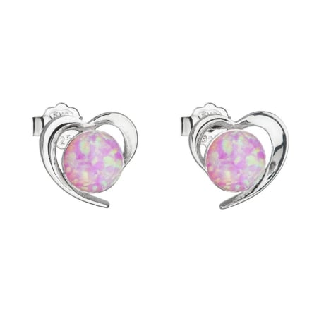 Stříbrné náušnice srdíčka s růžovými syntetickými opály 31259.3 lt.rose Evolution Group