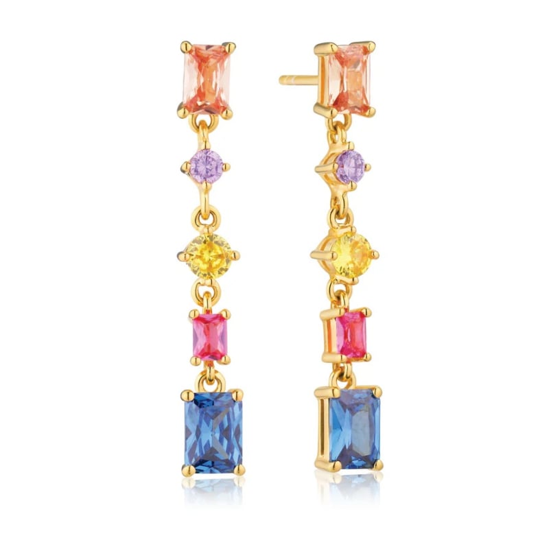 Visací pozlacené náušnice s barevnými kubickými zirkony Ivrea SJ-E12320-XCZ-YG Sif Jakobs
