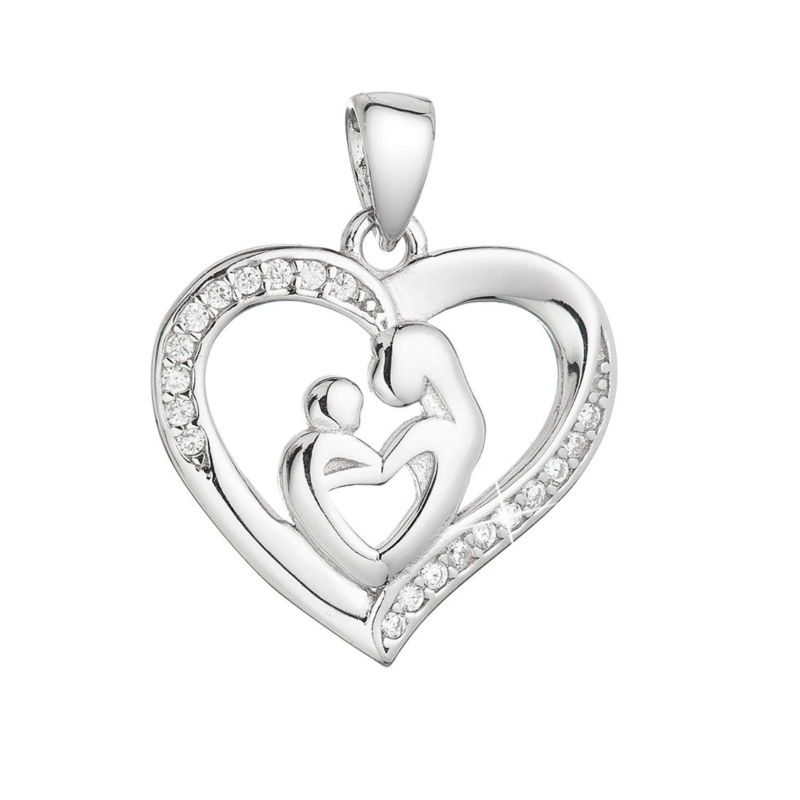 Stříbrný srdíčkový přívěsek Matka a dítě se zirkony 14019.1 Evolution Group Stříbrný srdíčkový přívěsek Matka a dítě se zirkony 14019.1 Evolution Group