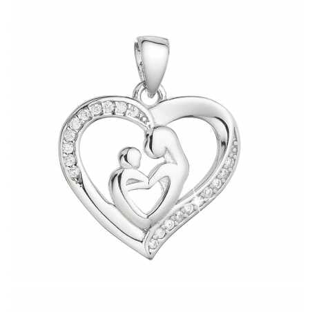 Stříbrný srdíčkový přívěsek Matka a dítě se zirkony 14019.1 Evolution Group