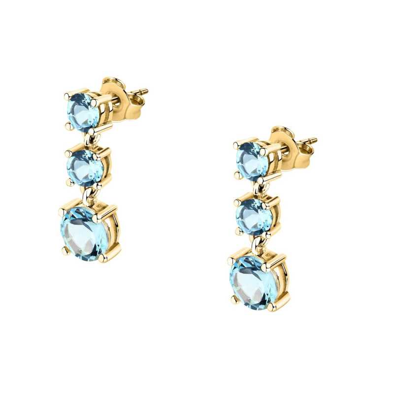 Visací pozlacené náušnice se světle modrými zirkony Tesori SAIW301 Morellato