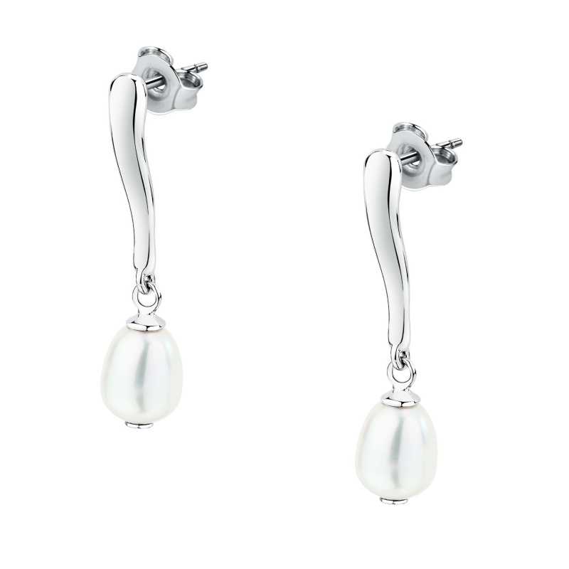 Visací stříbrné náušnice s říční perlou Perla SXU47 Morellato