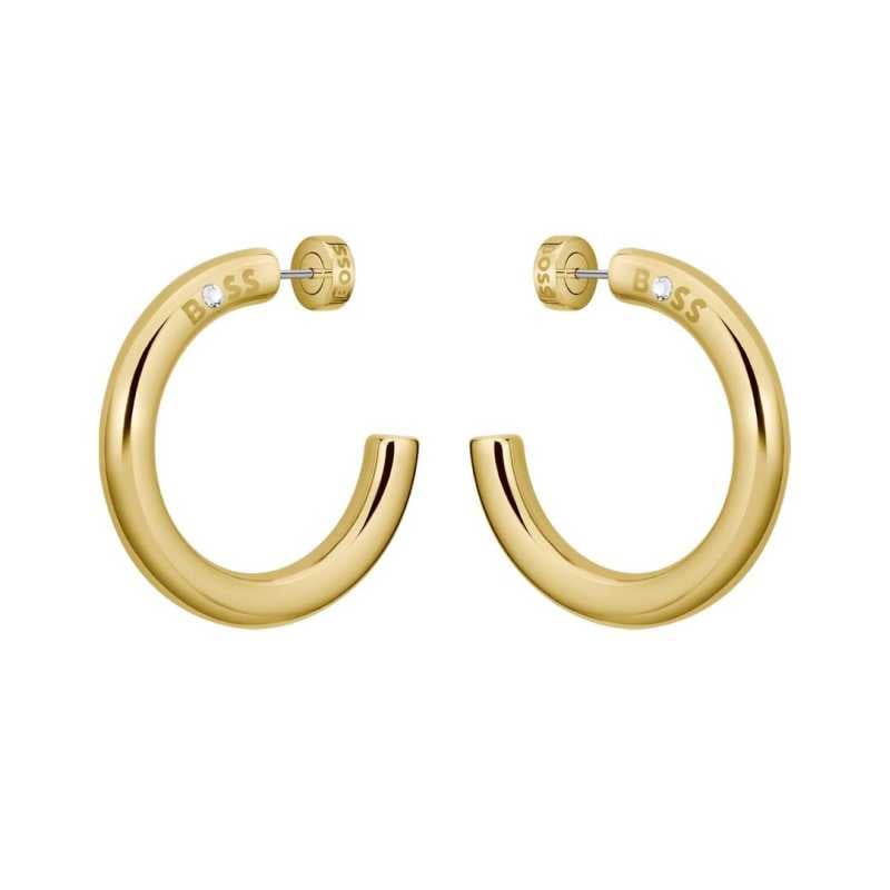 Kruhové náušnice z pozlacené oceli Live Statement 1580738 Hugo Boss
