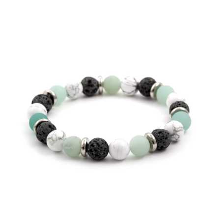 Korálkový náramek z amazonitu, lávového kamene a howlitu MINK36 Agato / Délka: 18 cm