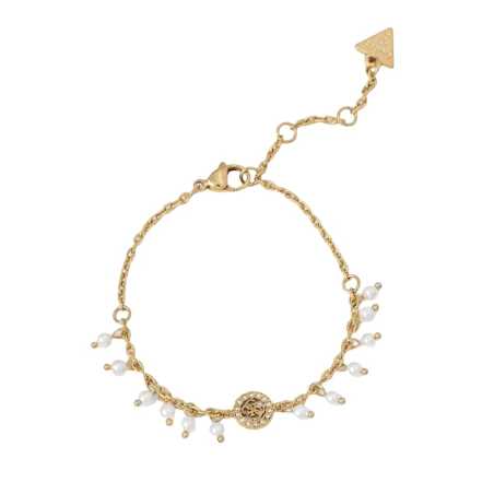 Pozlacený náramek s krystaly a syntetickými perlami JUBB04681JWYGWH Guess / Délka: 18,5 cm