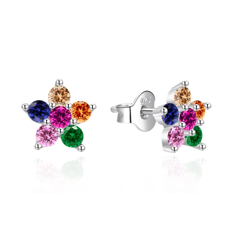 Stříbrné kytičkové náušnice s barevnými zirkony AGT-E172PC Agato