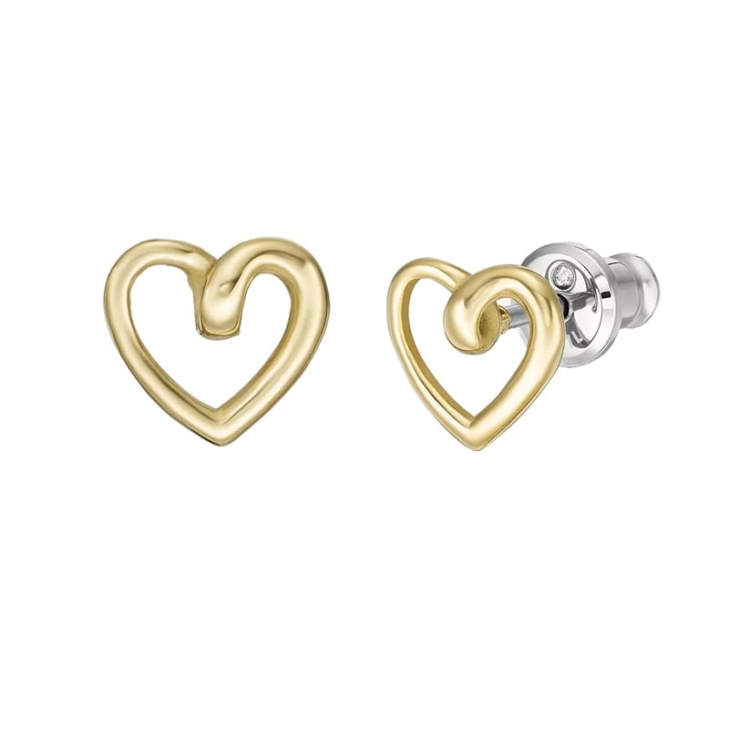 Krásné pozlacené náušnice srdíčka Sawyer JOF00930710 Fossil