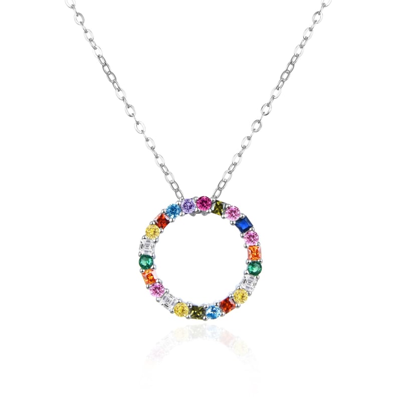 Stříbrný náhrdelník Kroužek s barevnými zirkony AGT-N032C (řetízek, přívěsek) Agato