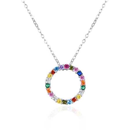 Stříbrný náhrdelník Kroužek s barevnými zirkony AGT-N032C (řetízek, přívěsek) Agato