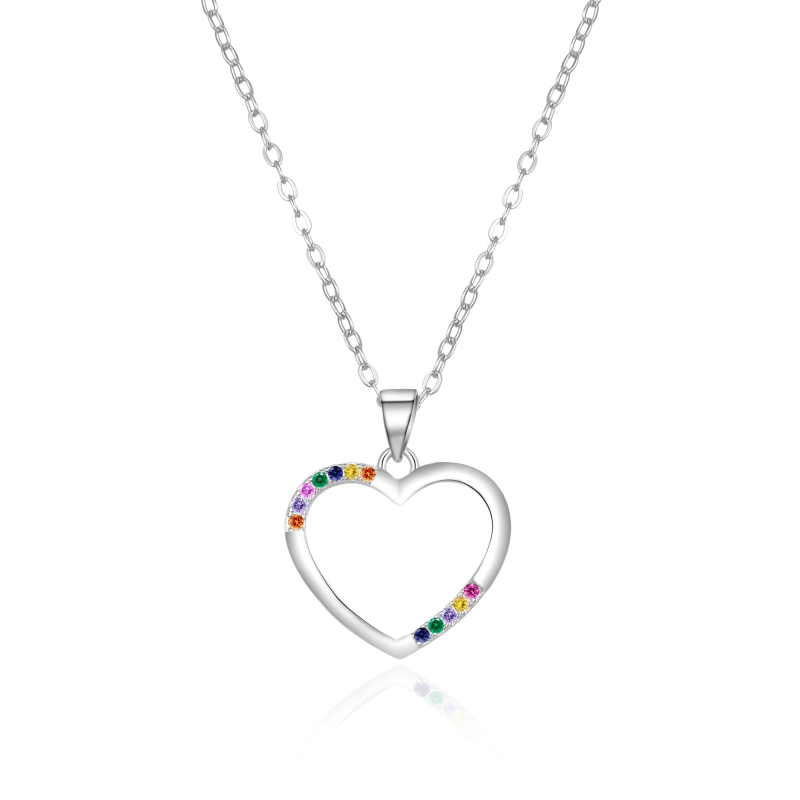 Stříbrný náhrdelník Srdíčko s barevnými zirkony AGT-N042C (řetízek, přívěsek) Agato