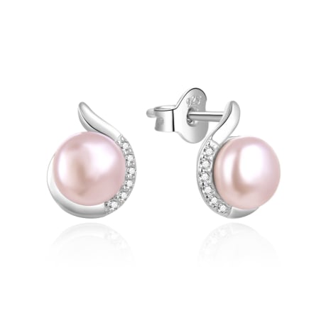 Elegantní stříbrné náušnice s pravou perlou a zirkony AGT-E219PW-PPI Agato