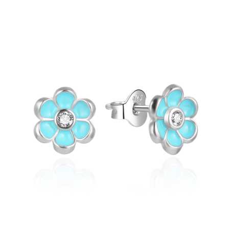 Stříbrné náušnice s modrým smaltem Květina AGT-E232PT Agato