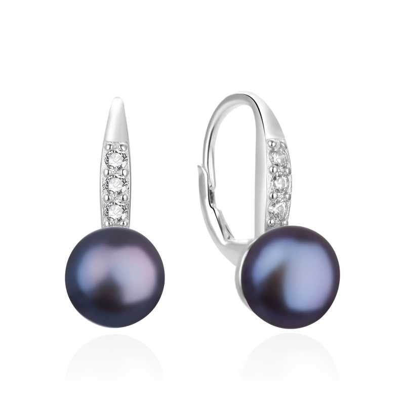 Půvabné stříbrné náušnice s tmavou perlou AGT-E233L-PBK Agato